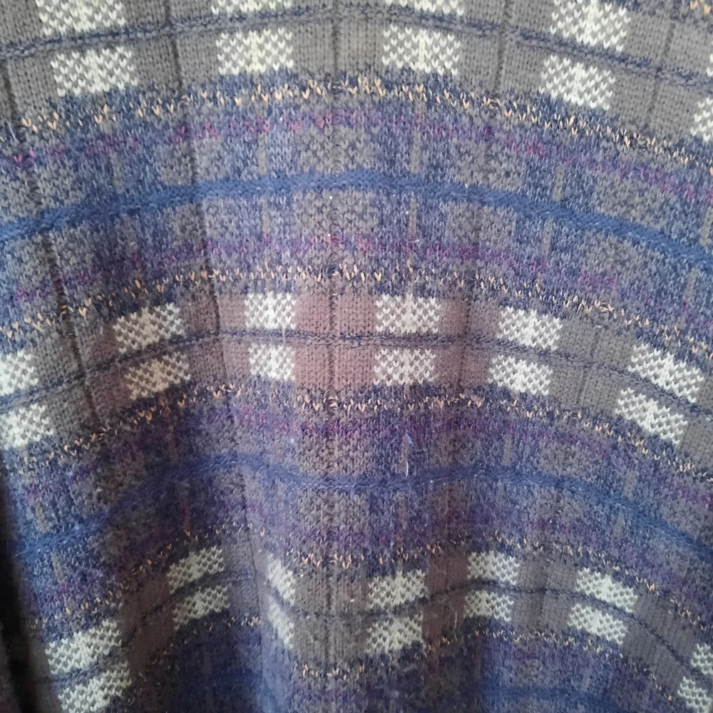 Vintage Towncraft Brown Blue Plaid Cosby Grandpa Style Knit Sweater Size XXL